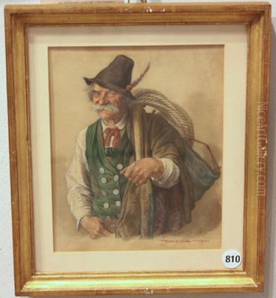 An Old Peasant With A Crank And A Rope - view 1