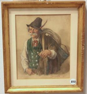 An Old Peasant With A Crank And A Rope