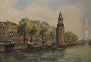 Dutch Canal Scene In Summer. by Hendrik Cornelis Kranenburg