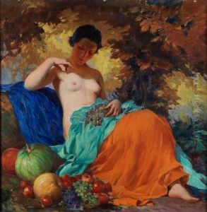 Junge Dame Unter Herbstlichen Laubbaumen Mit Fruchten by Marcel Krasicky