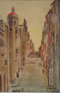 Maltese Street Scene With Figures by Peter Krasnoff