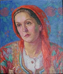 Portret Dziewczyny W Chuscie by Jozef Krasnowolski