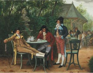 Bored Officers At A Tea Party by Charles Louis Kratke