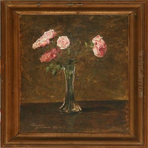Pink Roses In A Vase by Fritz Kraul