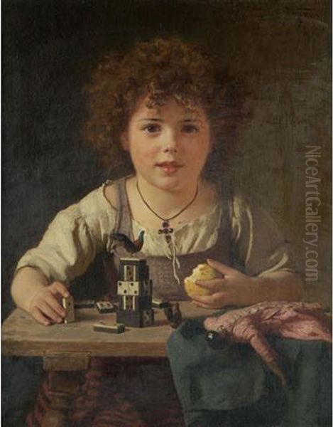 Young Girl Playing With Dominos - view 1