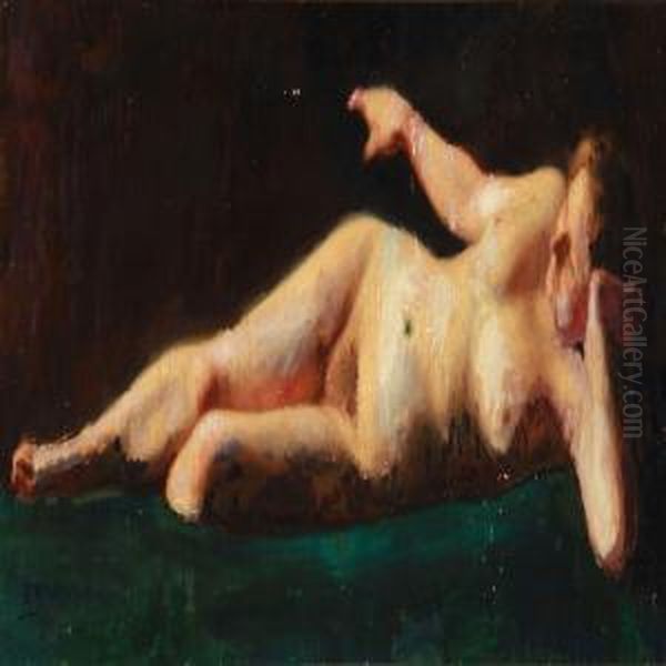 A Female Nude On A Green Couch - view 1
