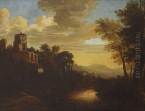 Weite Landschaft Mit Ruinen Bei Dammerung by Franz Emil Krause