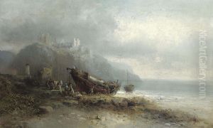 Salvaging The Wreck On The Foreshore Below Peel Castle, Isle Of Man by Franz Emil Krause