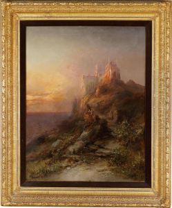 Castle Or Monastery Grounds On The Coast At Sunset by Franz Emil Krause