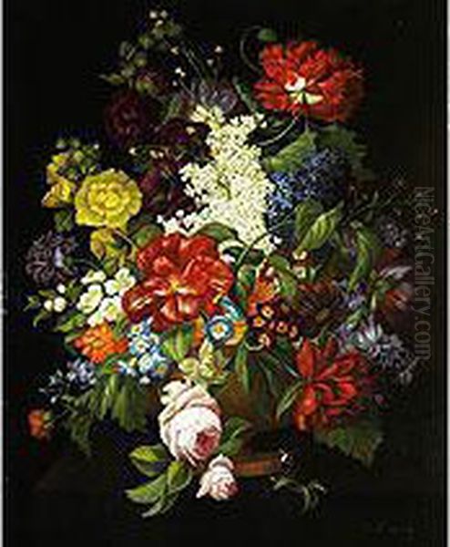 Grosser Blumenstrauss In Einer Tonvase - view 1