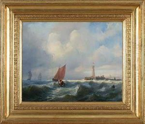 Hafeneinfahrt Mit Booten Auf Bewegter See