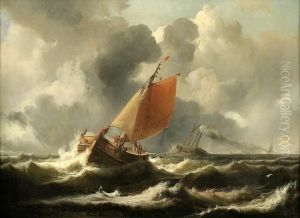 Lotsenkutter Und Treibendes Wrack In Schwerer See by Wilhelm August Krause