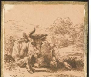 Une Vache Couchee Dans Un Paysage by Simon Andreas Krausz