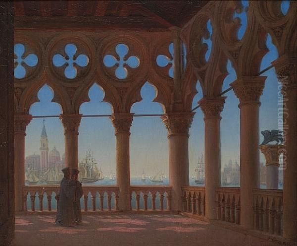 Two Priests On The Galleria Del Palazzo Ducale, Venice; A Venetian Street; A Church Interior - view 1