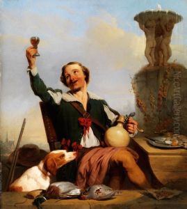 Junger Jager Bei Der Vesperrast by Petrus Kremer