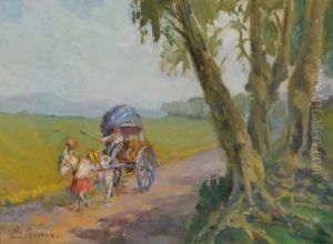 Strada Di Campagna Con Carretto by Erminio Kremp