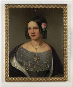 Madchen Mit Biedermeierschmuck Und Einerrose Im Haar