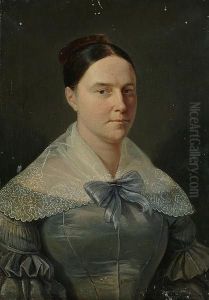 Portrait Of A Lady Wearing A Pale Blue Dress With A Lace Collar