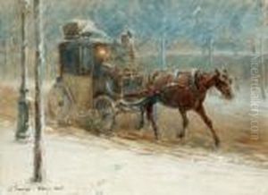 Boulevard Scene With Horse And Coach Inwinter by Nils Kreuger