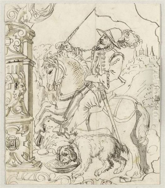 Rider With Dog. Probably Draft For A Window - view 1