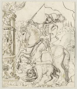 Rider With Dog. Probably Draft For A Window by Franz Jakob Kreuter
