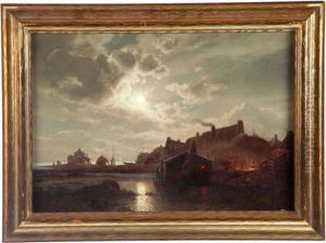 Moonlit Scene Of A Seaside Fishing Village