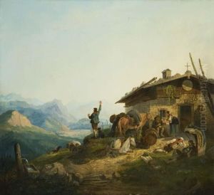 "die Rast" In Romantischer Gebirgslandschaft by Vincenz Kreuzer