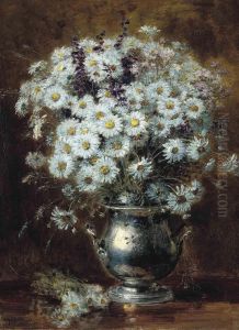 Daisies And Other Summer Blooms In A Silver Ewer