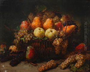 Still Life With An Overflowing Basket Ofapples, Pears And Grapes by Alexis Kreyder