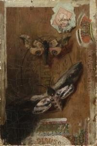 Gemalter Zigarrenkistendeckel Mit
Zwei Schmetterlingen. by Hermann J. Gottlieb Kricheldorf