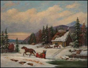 Horse And Sleigh In Winter by Cornelius David Krieghoff