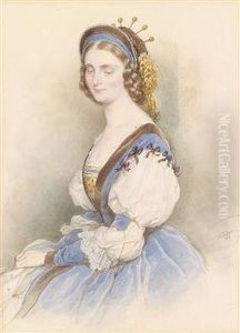 Bildnis Einer Jungen Dame In Blauem Kleid by Josef Nikolaus Kriehuber