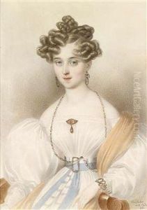 Bildnis Einer Jungen Blonden Frau In Weisem Kleid Und Beigem Shawl
