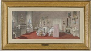 A Bedroom In Pink And White by Heinrich Reinhold Kroh