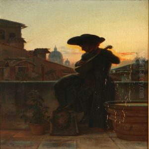 Evening Scene From Romewith A Mandolin Player On A Terrace by Pietro Krohn