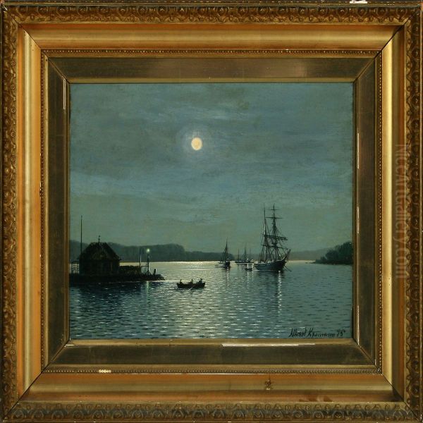 Moonlight With Sailing Ships In The Roads, Svendborgsund - view 1