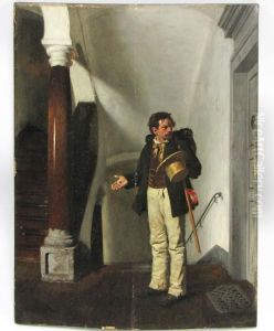 Perplexed Man In Hallway With Coin In Hand by Carl Kronberger