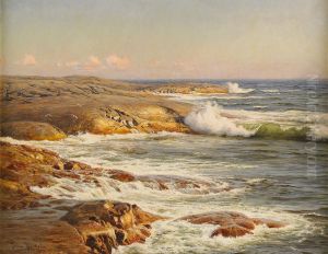 Marstrand - Taudden I Kvallssol Med Seglare Vid Horisonten