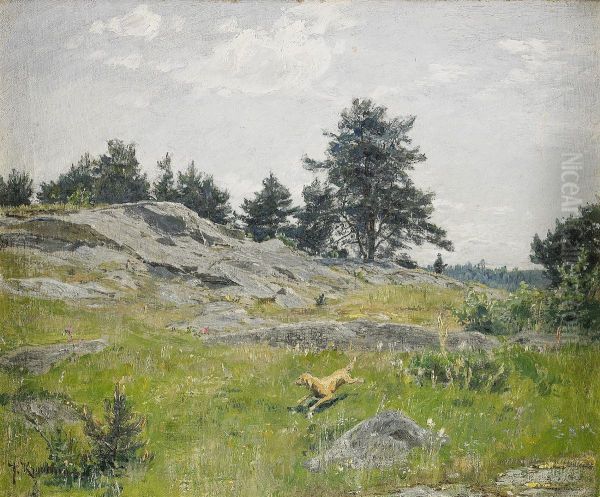 Sommarlandskap Med Jagare Och Hund - view 1