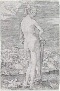 Badende Frau (stehender Weiblicher Ruckenakt) by Ludwig Krug