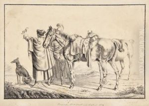 Russische Dragoner Mit Windhund by Franz Krutger