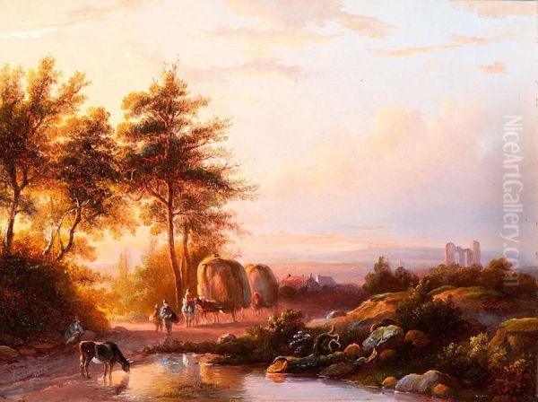 Transporting Hay At Dusk - view 1