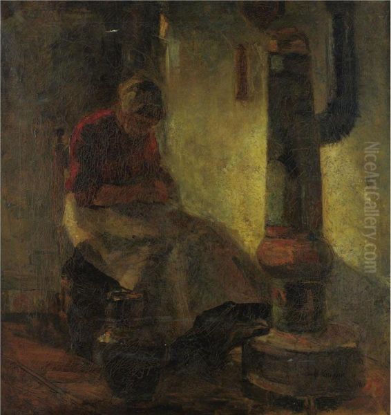Mending By The Stove - view 1
