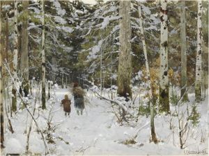 Gathering Branches In Winter by Constantin Kryschitskij