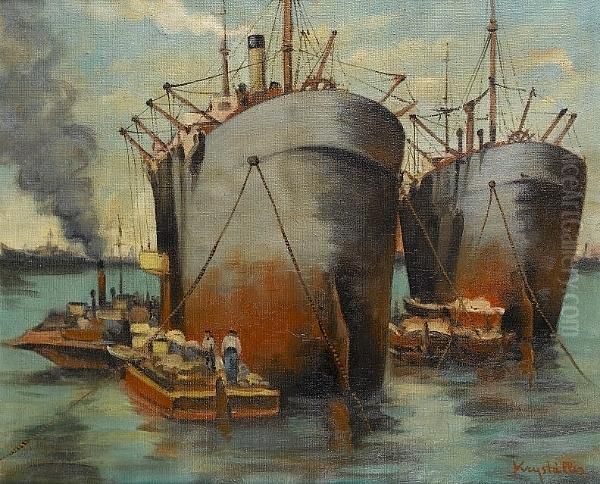 Cargo Ships In Piraeus - view 1