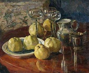 Stillleben Mit Apfeln, Krug Und Romern by Otto Kubel