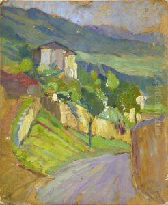 Berglandschaft Mit Strase Und Einsamem Haus by Caroline Kubin