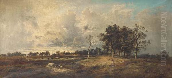 A Hay-wagon Before A Herd Of Cattle In Pasture - view 1