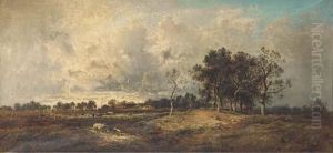 A Hay-wagon Before A Herd Of Cattle In Pasture by Karl Kubinsky