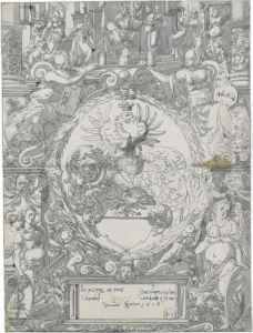 An Elaborate Coat Of Arms With The Calumny Of Apelles Above by Werner Kubler